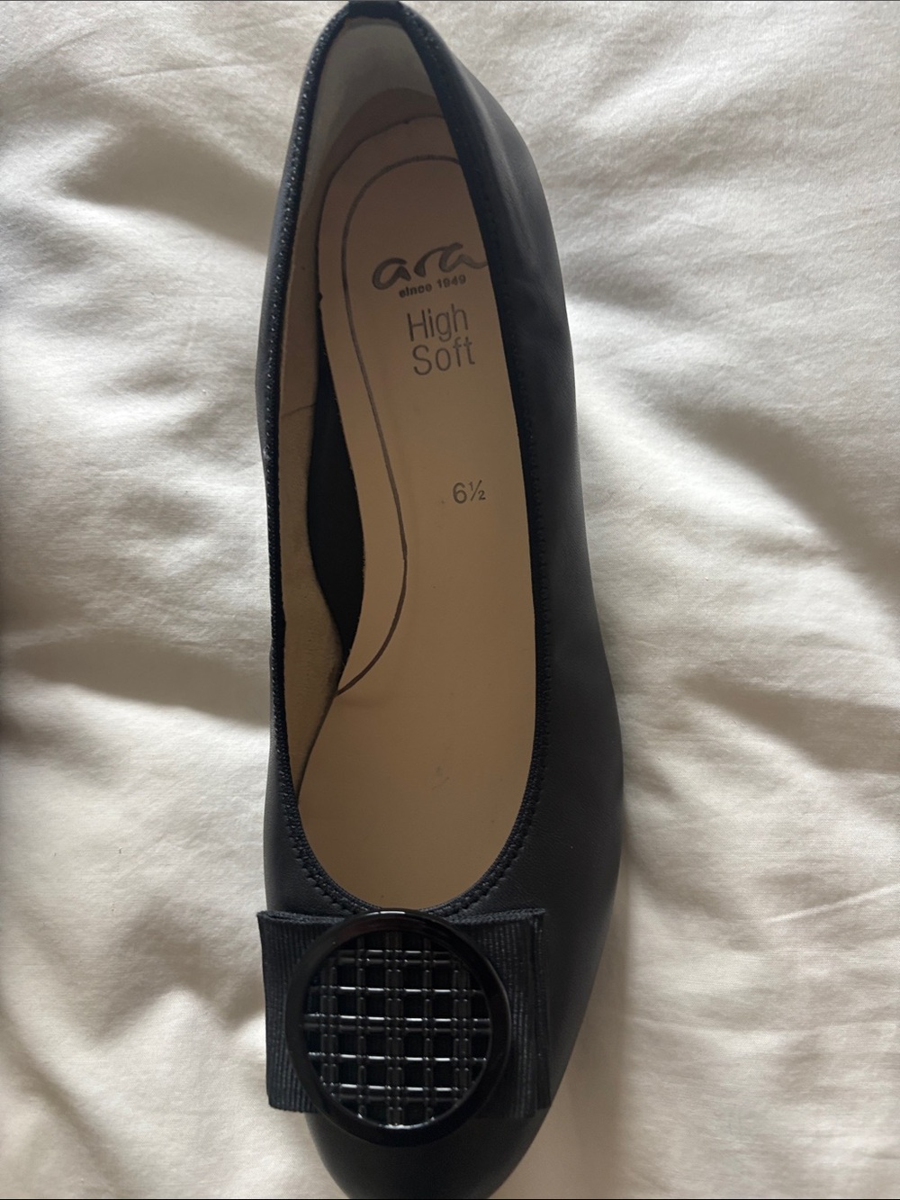 Ara Black High Soft Ballet Flat with Round Lattice Accent